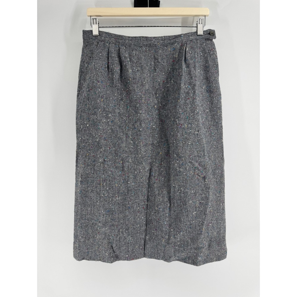 Vintage Pendleton Grey Herringbone‎ Wool Confetti Tweed Pencil Skirt Size 12 USA